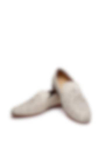 Ivory Velvet Embroidered Slip-On Shoes by SHUTIQ at Pernia's Pop Up Shop
