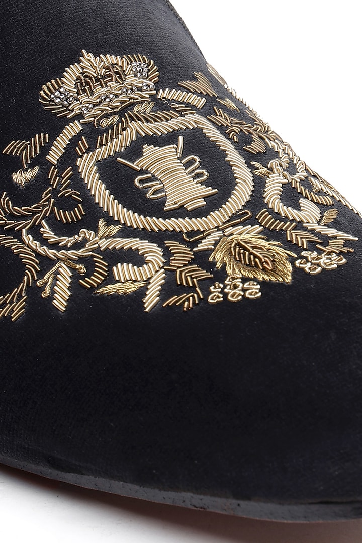 Black Velvet Embroidered Slip-On Shoes by SHUTIQ at Pernia's Pop Up Shop