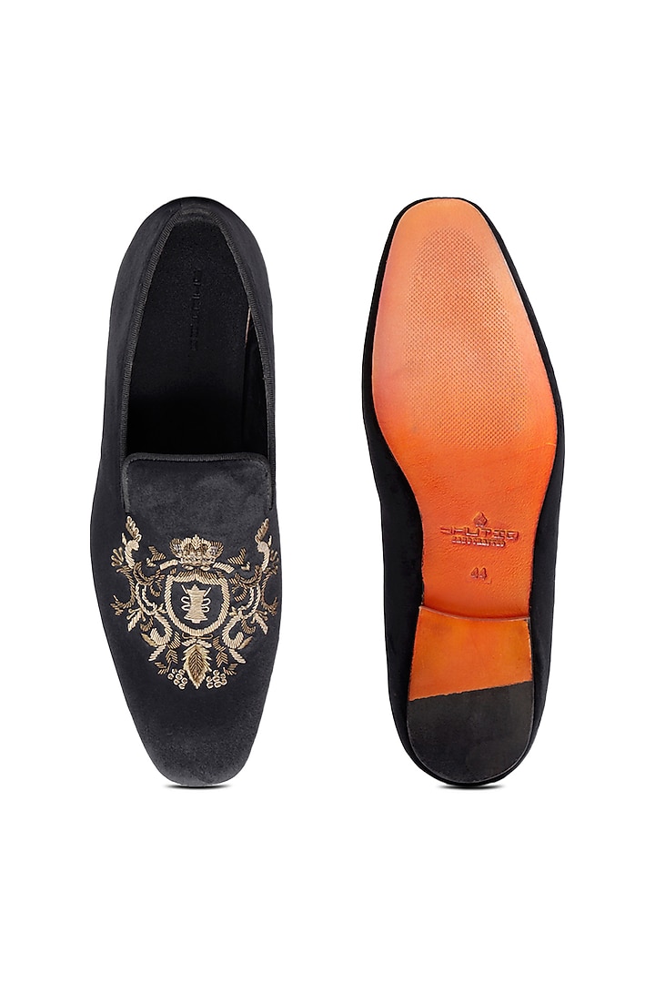 Black Velvet Embroidered Slip-On Shoes by SHUTIQ at Pernia's Pop Up Shop