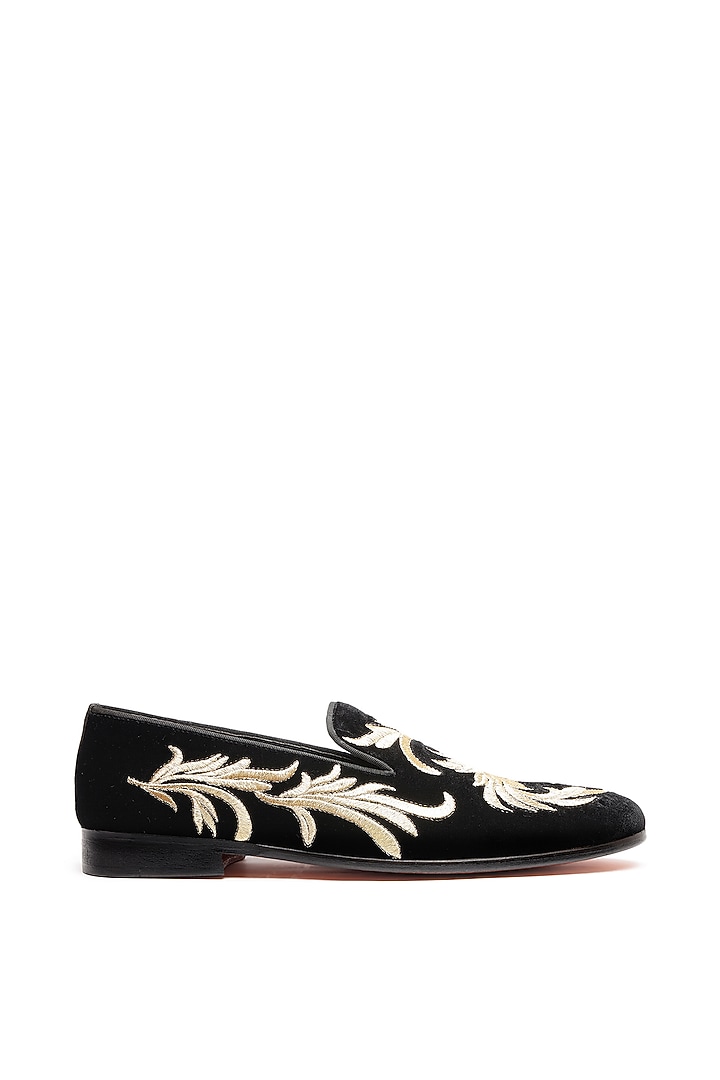 Black Velvet Embroidered Slip-On Shoes by SHUTIQ at Pernia's Pop Up Shop