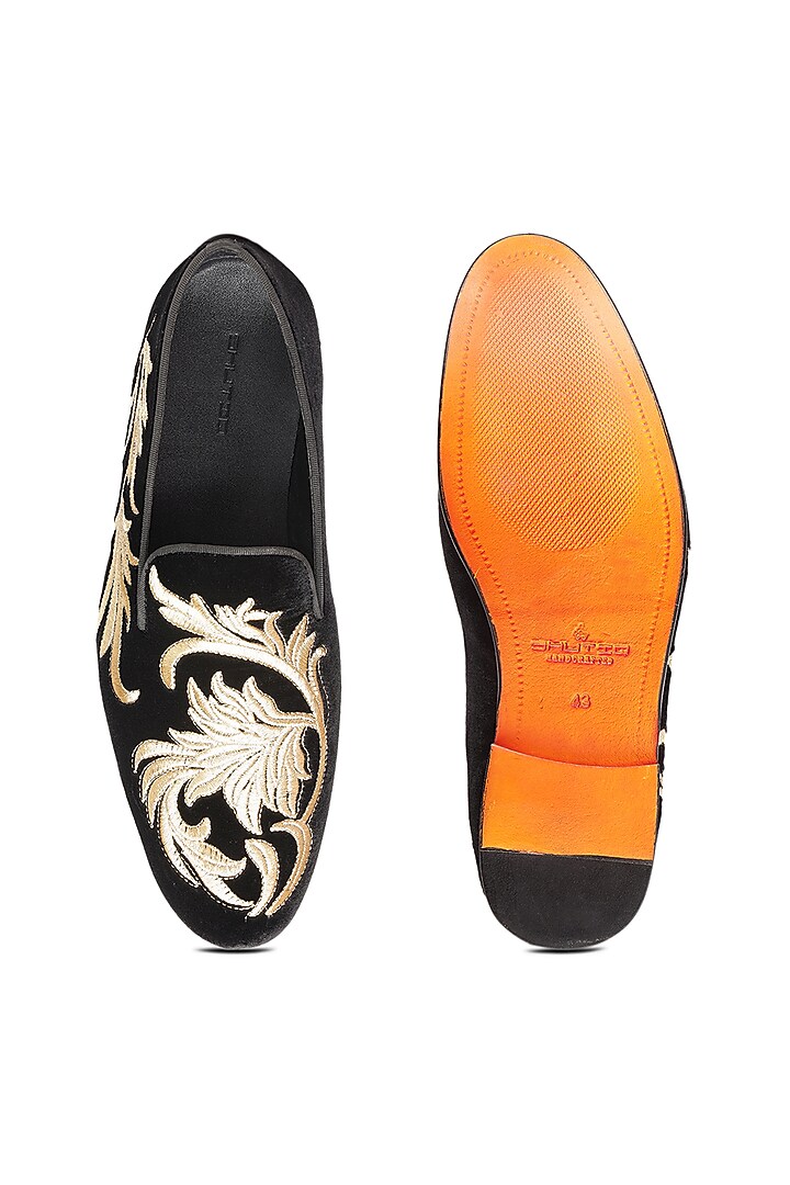 Black Velvet Embroidered Slip-On Shoes by SHUTIQ at Pernia's Pop Up Shop