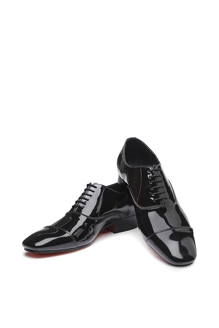 Black Patent Leather Lace-Up Shoes by SHUTIQ at Pernia's Pop Up Shop