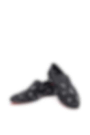 Black Velvet Embroidered Slip-On Shoes by SHUTIQ at Pernia's Pop Up Shop