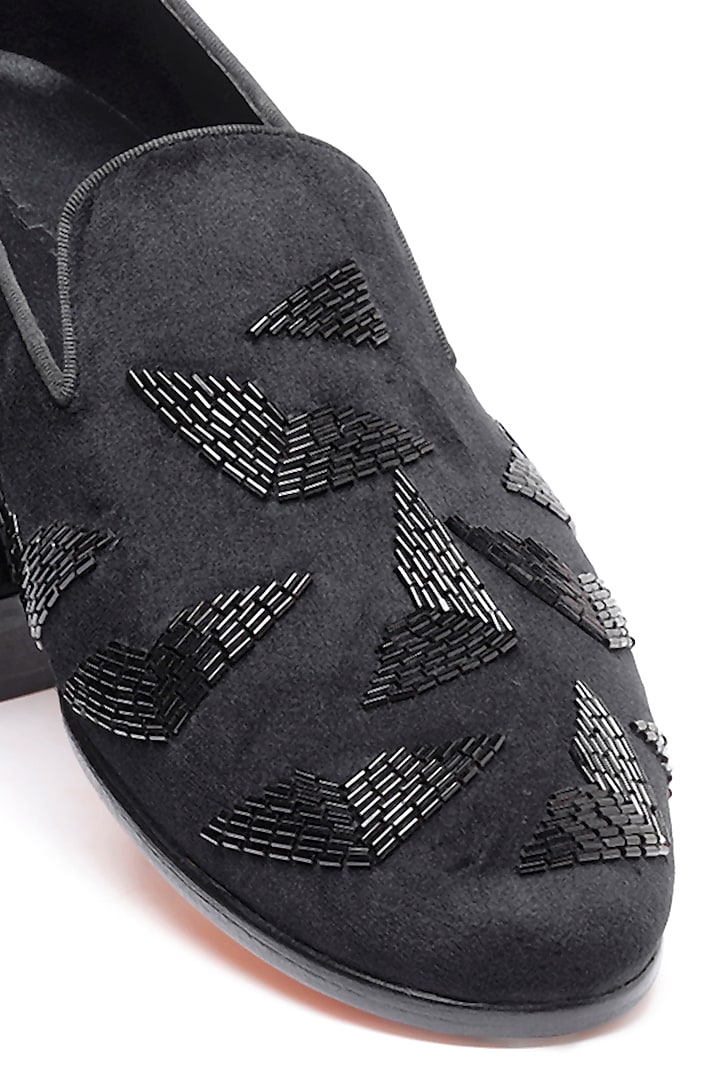 Black Velvet Embroidered Slip-On Shoes by SHUTIQ at Pernia's Pop Up Shop