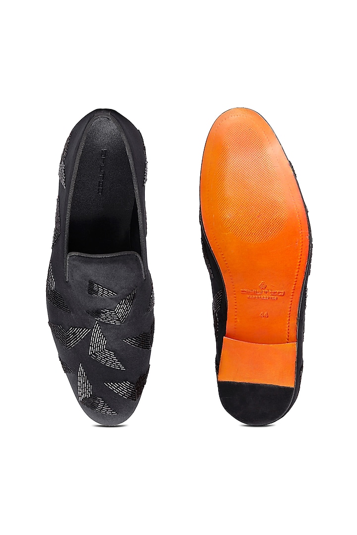 Black Velvet Embroidered Slip-On Shoes by SHUTIQ at Pernia's Pop Up Shop