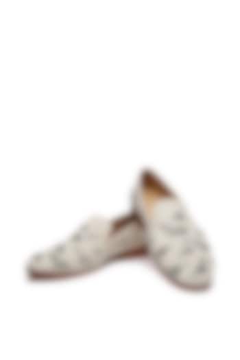 White Velvet Embroidered Slip-On Shoes by SHUTIQ at Pernia's Pop Up Shop