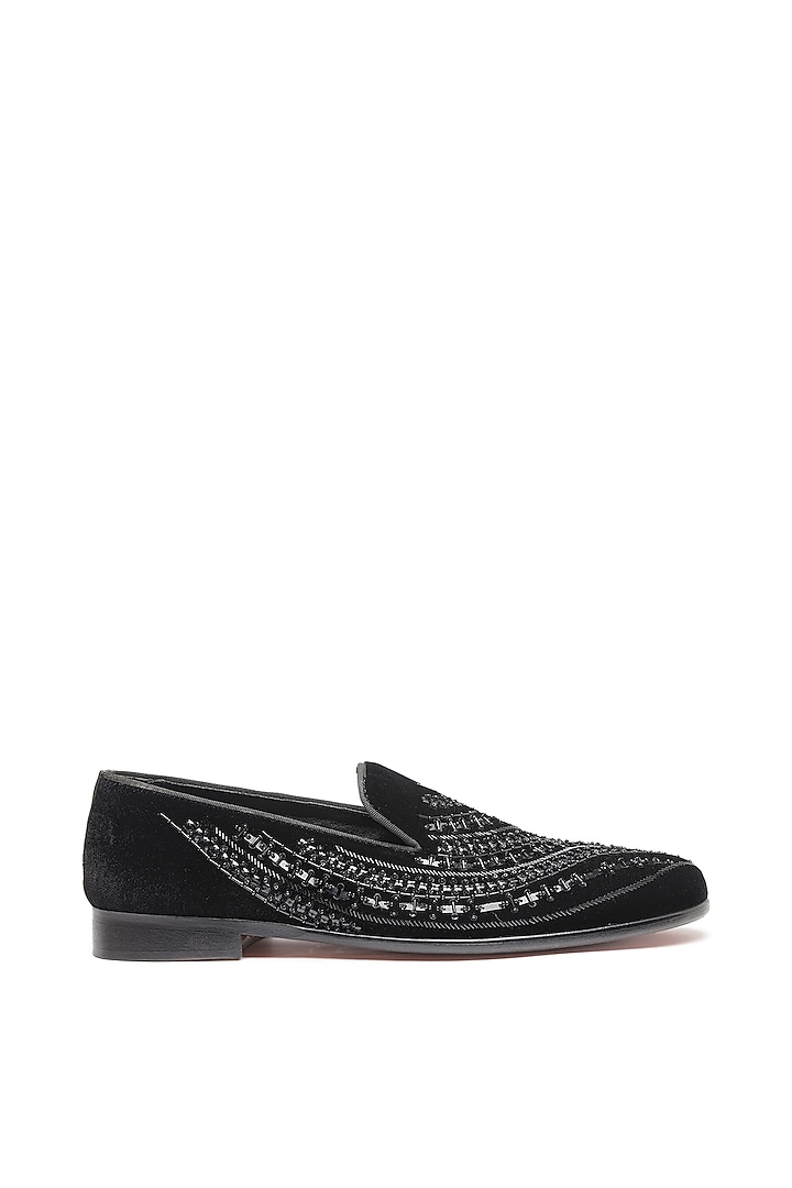 Black Velvet Embroidered Slip-On Shoes by SHUTIQ at Pernia's Pop Up Shop