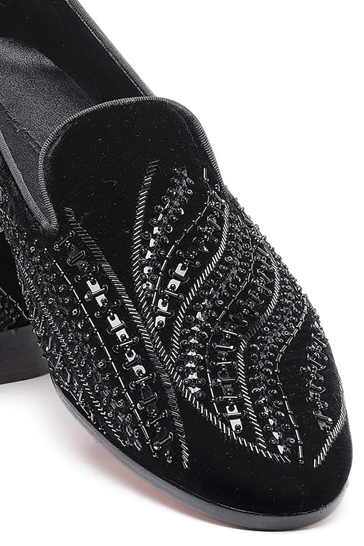Black Velvet Embroidered Slip-On Shoes by SHUTIQ at Pernia's Pop Up Shop