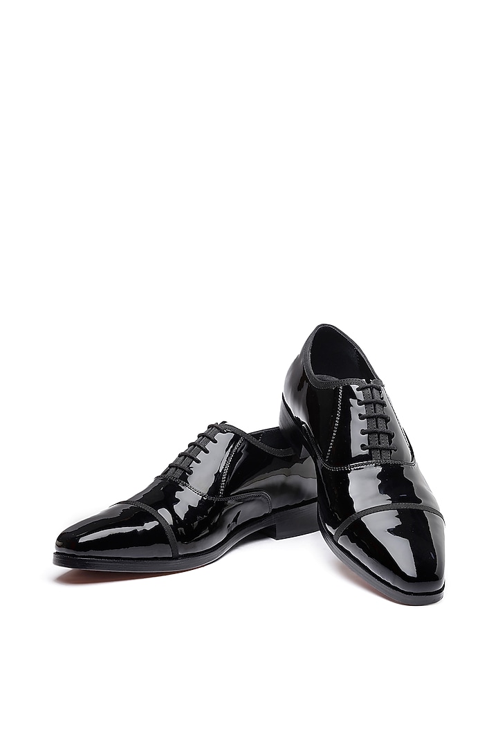 Black Patent Leather Lace-Up Shoes by SHUTIQ at Pernia's Pop Up Shop