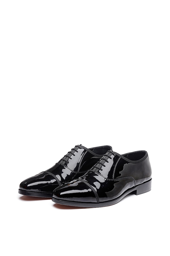 Black Patent Leather Lace-Up Shoes by SHUTIQ at Pernia's Pop Up Shop