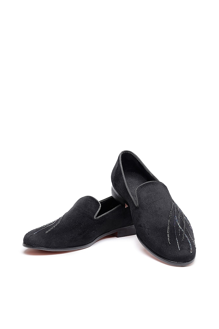 Black Velvet Embroidered Slip-On Shoes by SHUTIQ at Pernia's Pop Up Shop