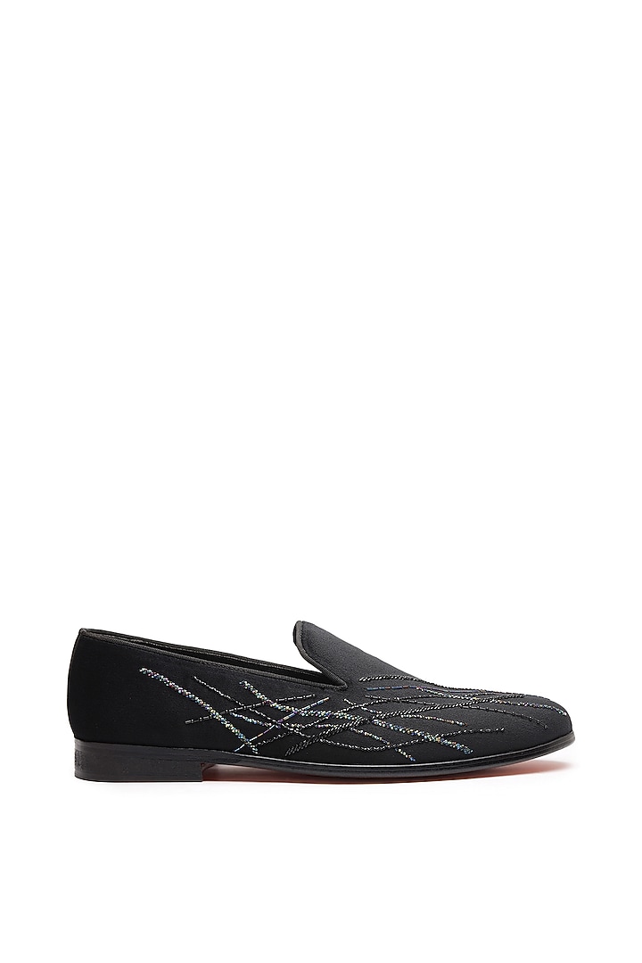 Black Velvet Embroidered Slip-On Shoes by SHUTIQ at Pernia's Pop Up Shop
