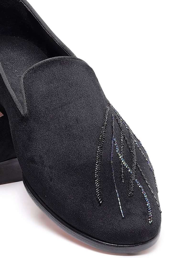 Black Velvet Embroidered Slip-On Shoes by SHUTIQ at Pernia's Pop Up Shop