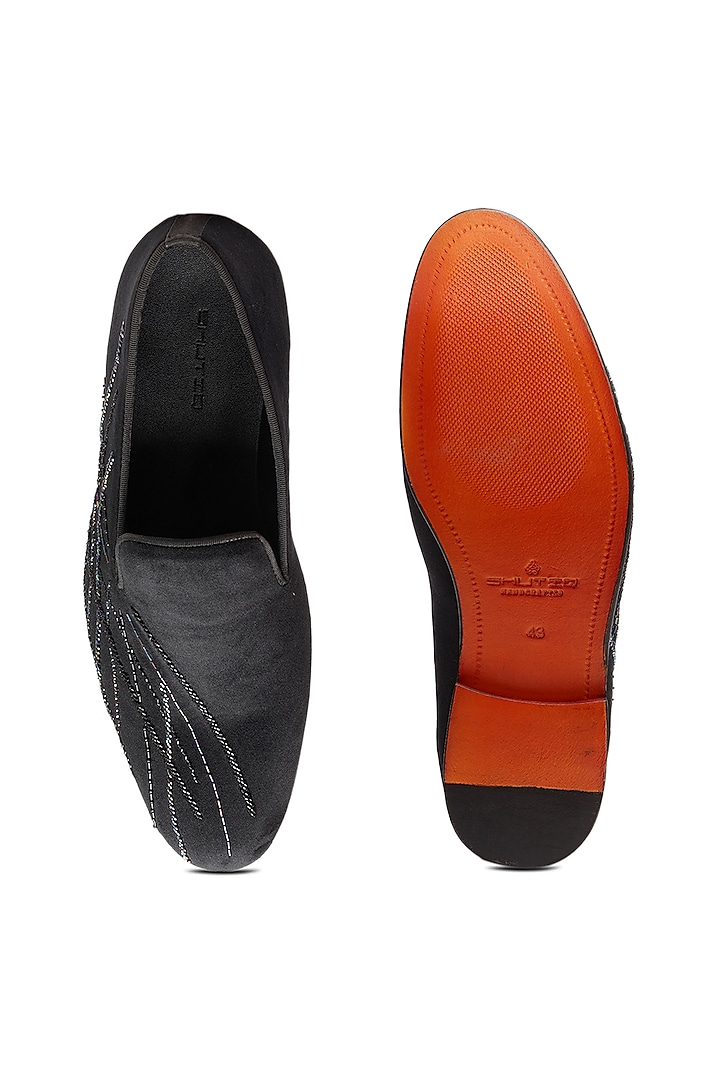 Black Velvet Embroidered Slip-On Shoes by SHUTIQ at Pernia's Pop Up Shop