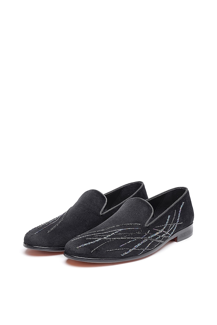 Black Velvet Embroidered Slip-On Shoes by SHUTIQ at Pernia's Pop Up Shop