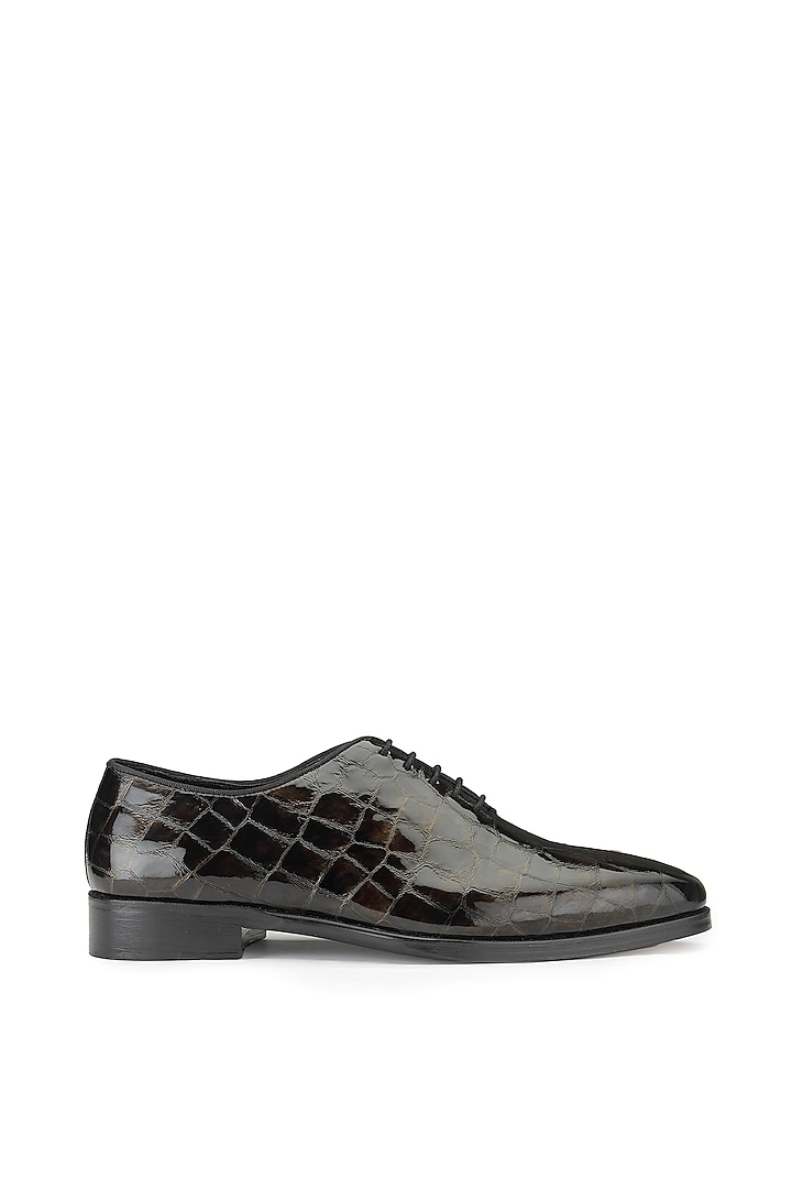 Black Croco Leather Lace-Up Shoes by SHUTIQ at Pernia's Pop Up Shop