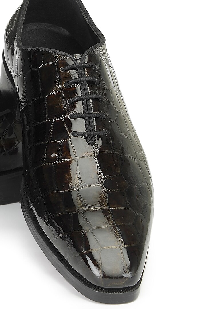 Black Croco Leather Lace-Up Shoes by SHUTIQ at Pernia's Pop Up Shop