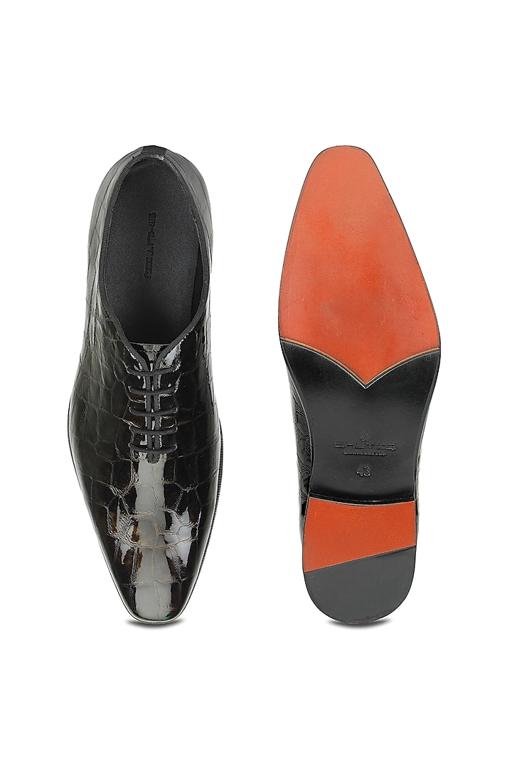 Black Croco Leather Lace-Up Shoes by SHUTIQ at Pernia's Pop Up Shop