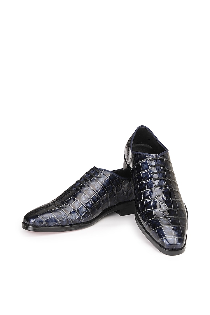 Blue Croco Leather Lace-Up Shoes by SHUTIQ at Pernia's Pop Up Shop