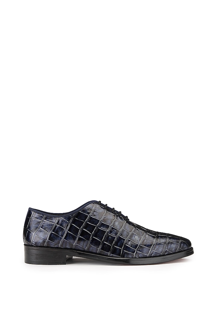 Blue Croco Leather Lace-Up Shoes by SHUTIQ at Pernia's Pop Up Shop
