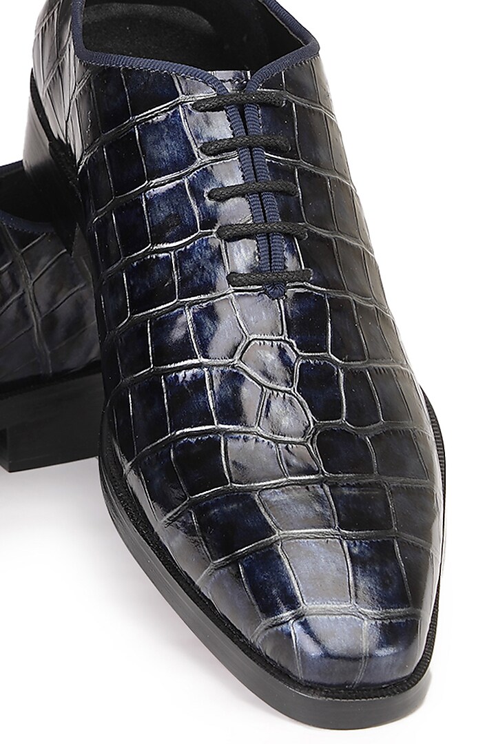 Blue Croco Leather Lace-Up Shoes by SHUTIQ at Pernia's Pop Up Shop