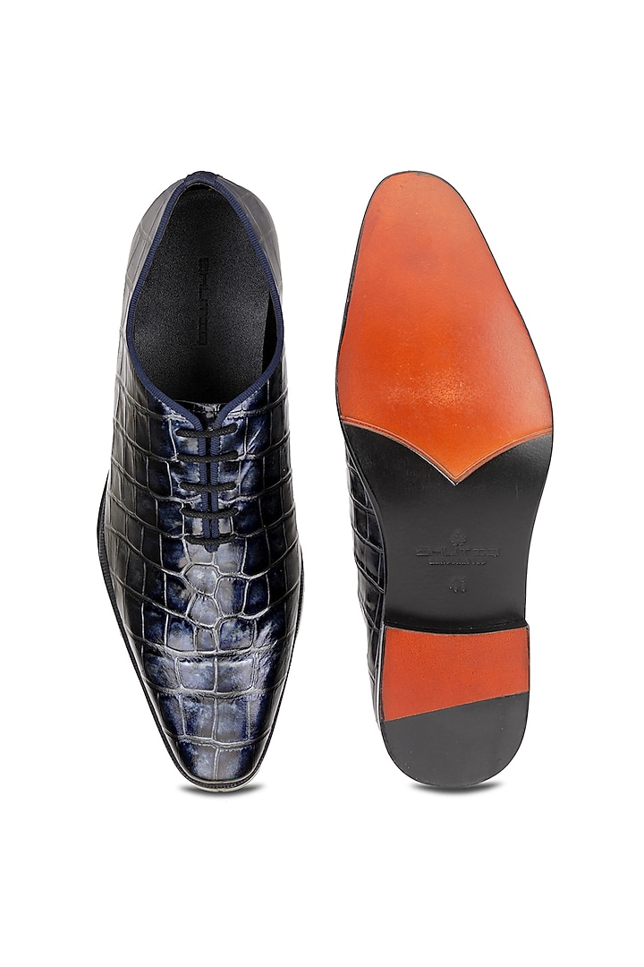 Blue Croco Leather Lace-Up Shoes by SHUTIQ at Pernia's Pop Up Shop
