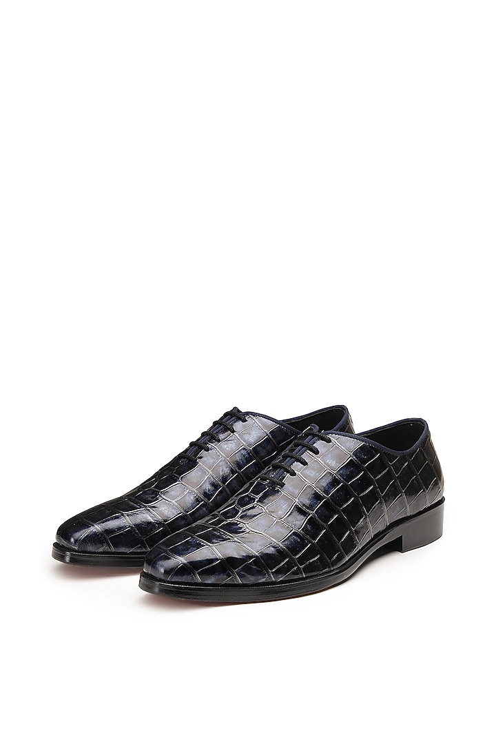 Blue Croco Leather Lace-Up Shoes by SHUTIQ at Pernia's Pop Up Shop