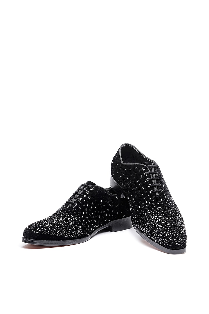 Black Velvet Embroidered Slip-On Shoes by SHUTIQ at Pernia's Pop Up Shop