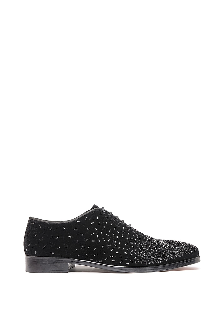 Black Velvet Embroidered Slip-On Shoes by SHUTIQ at Pernia's Pop Up Shop