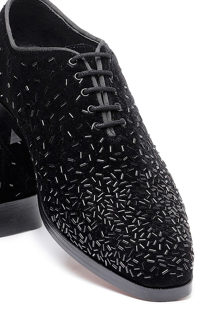 Black Velvet Embroidered Slip-On Shoes by SHUTIQ at Pernia's Pop Up Shop