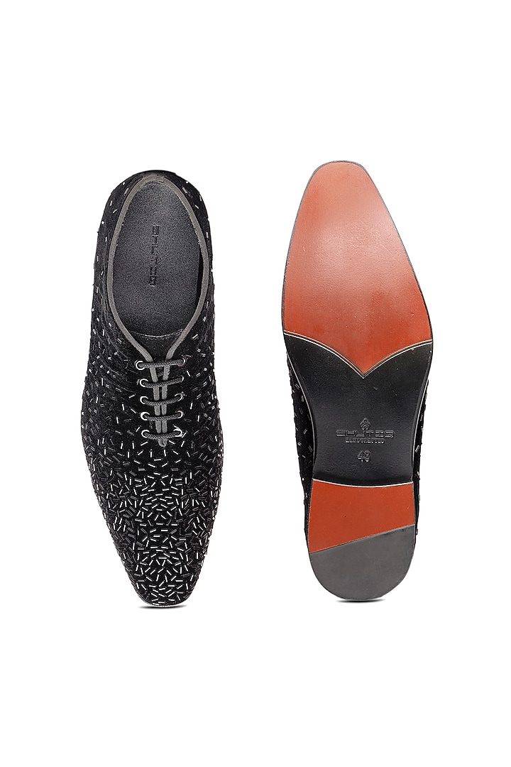Black Velvet Embroidered Slip-On Shoes by SHUTIQ at Pernia's Pop Up Shop