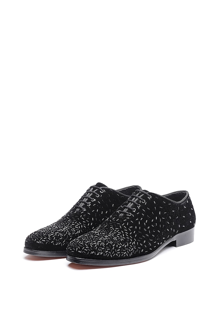 Black Velvet Embroidered Slip-On Shoes by SHUTIQ at Pernia's Pop Up Shop