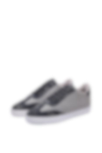 Grey Woven Leather Sneakers by SHUTIQ