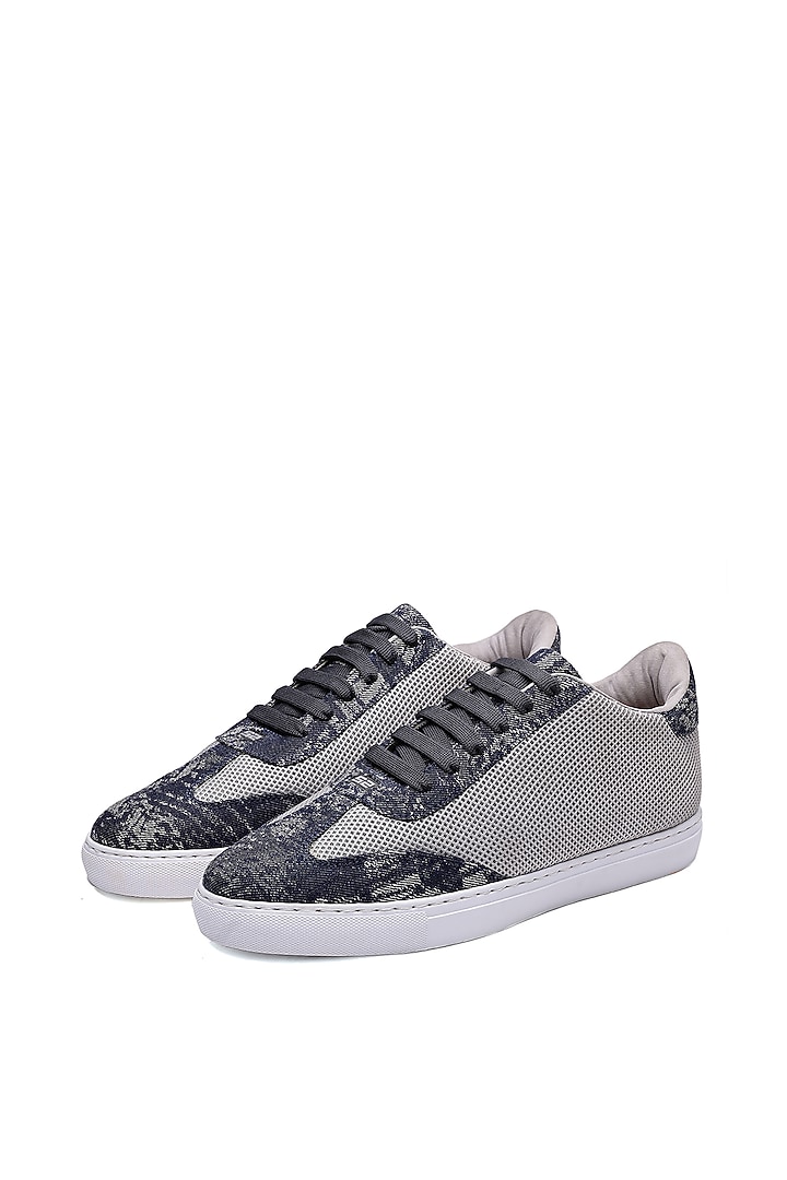 Grey Woven Leather Sneakers by SHUTIQ