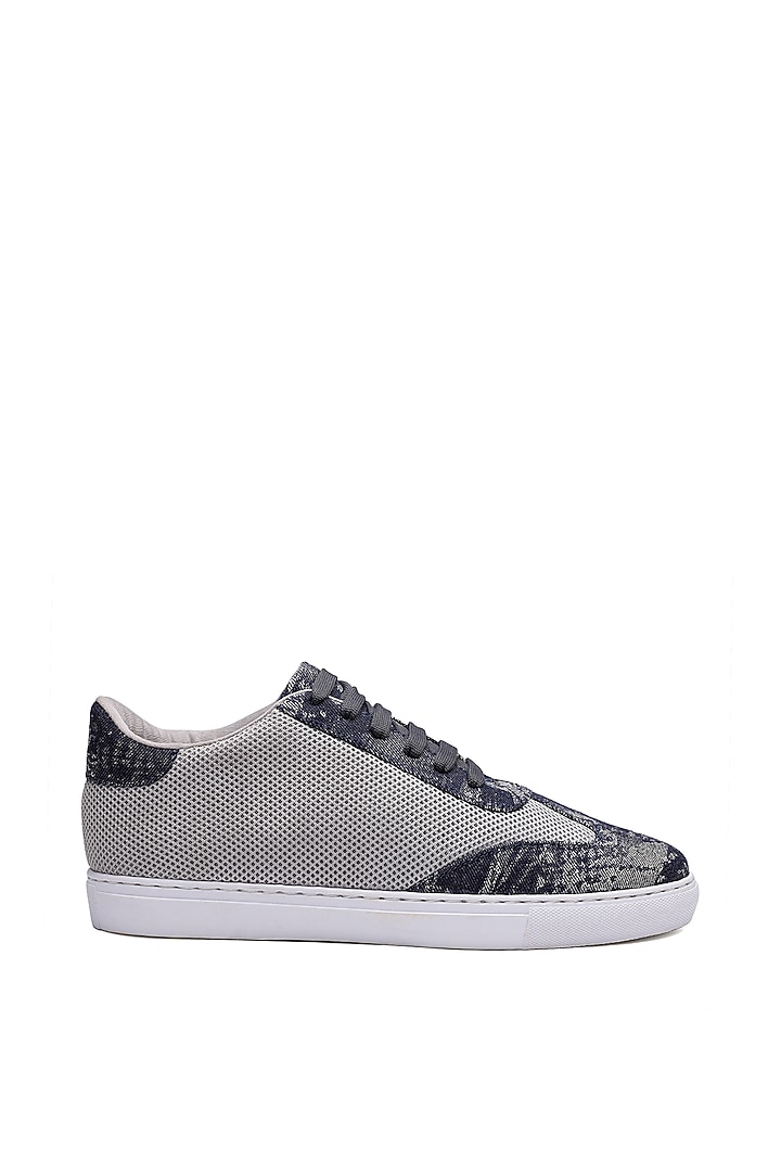 Grey Woven Leather Sneakers by SHUTIQ at Pernia's Pop Up Shop