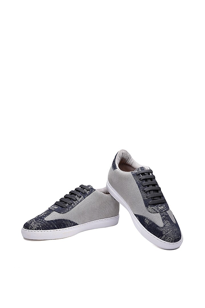 Grey Woven Leather Sneakers by SHUTIQ at Pernia's Pop Up Shop