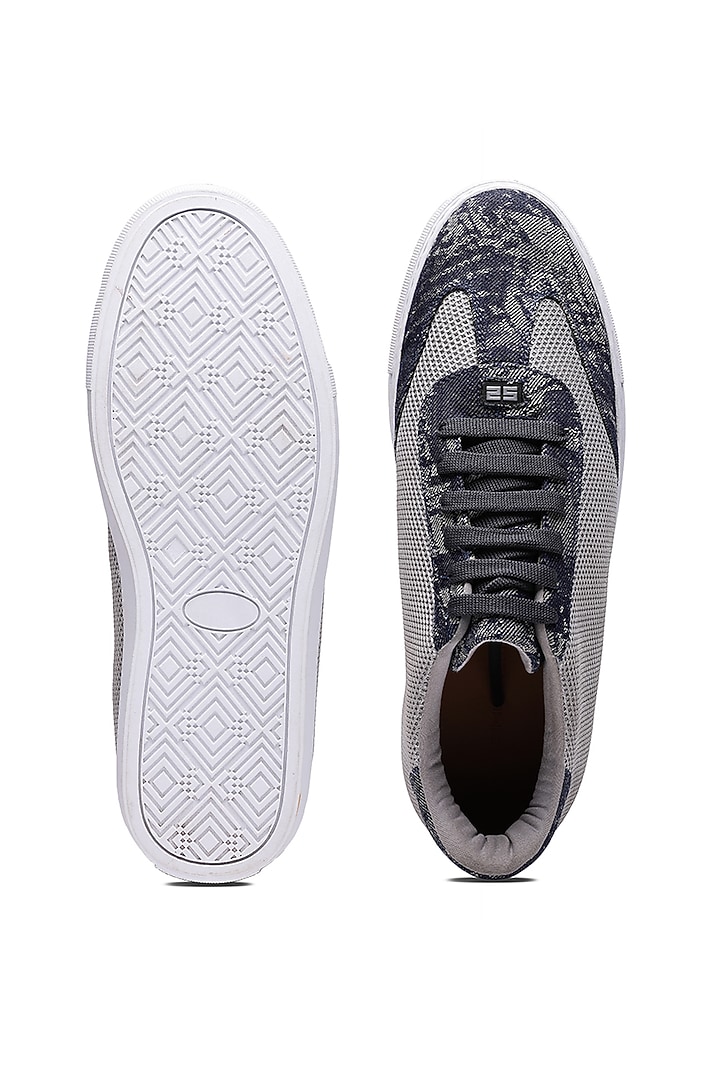Grey Woven Leather Sneakers by SHUTIQ at Pernia's Pop Up Shop