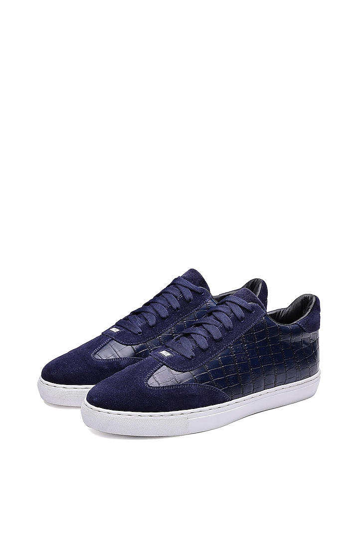 Blue Croco Leather Sneakers by SHUTIQ