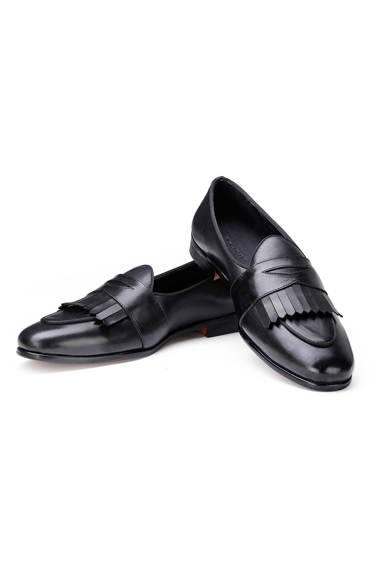 Black Leather Slip-On Shoes by SHUTIQ