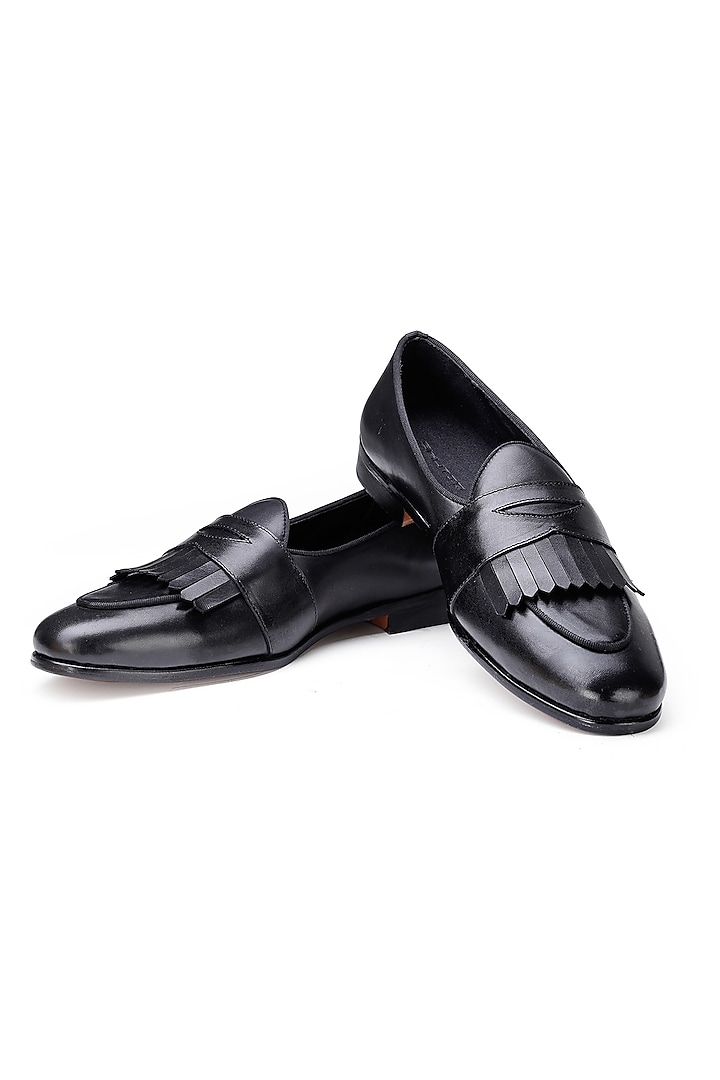 Black Leather Slip-On Shoes by SHUTIQ