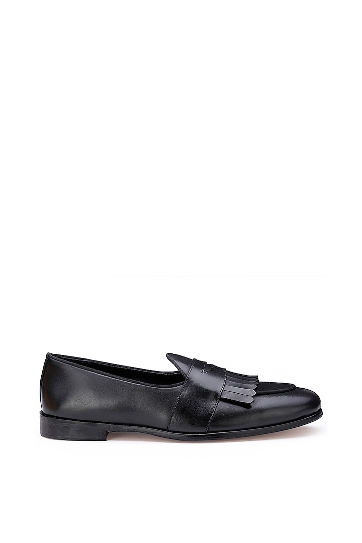 Black Leather Slip-On Shoes by SHUTIQ at Pernia's Pop Up Shop