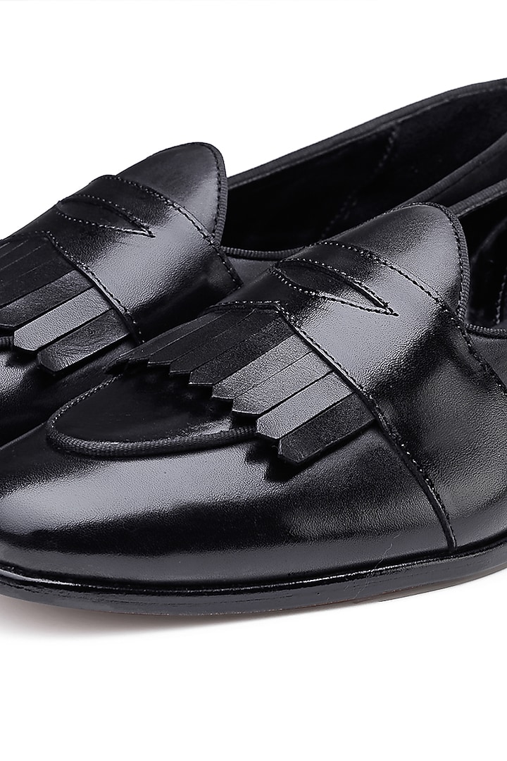 Black Leather Slip-On Shoes by SHUTIQ at Pernia's Pop Up Shop