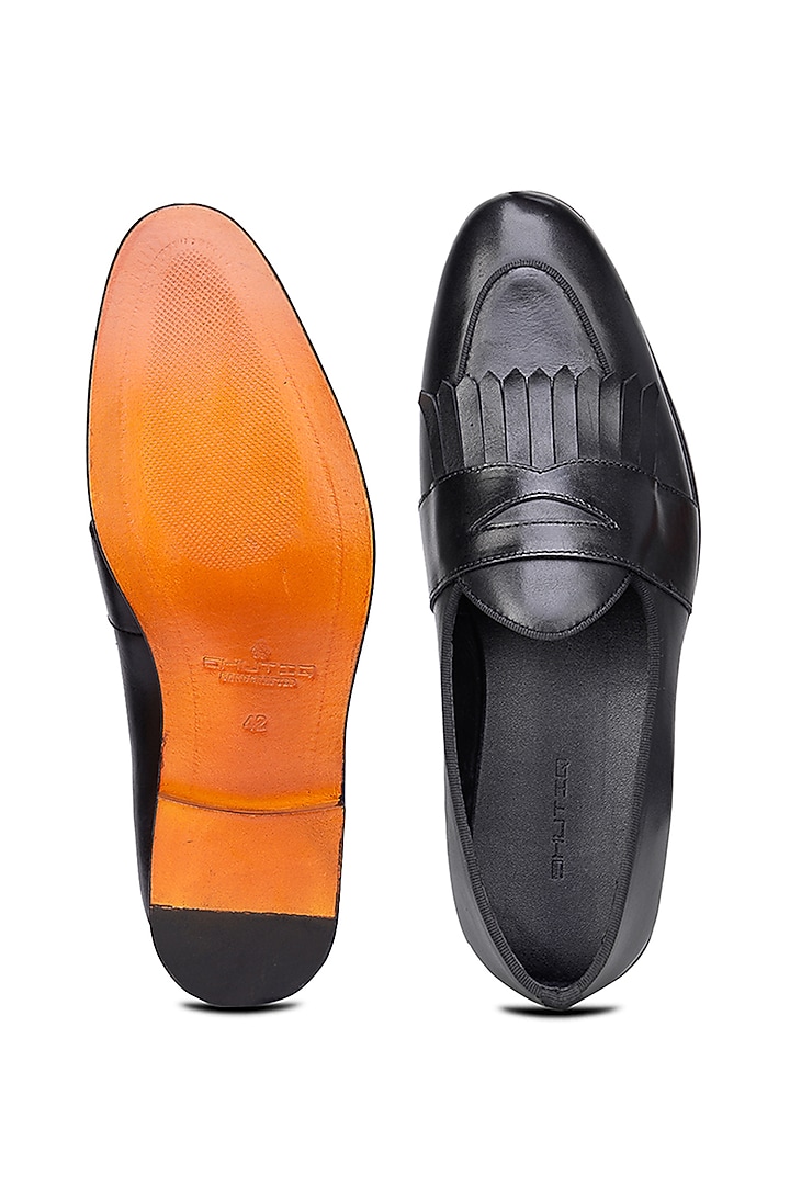 Black Leather Slip-On Shoes by SHUTIQ at Pernia's Pop Up Shop