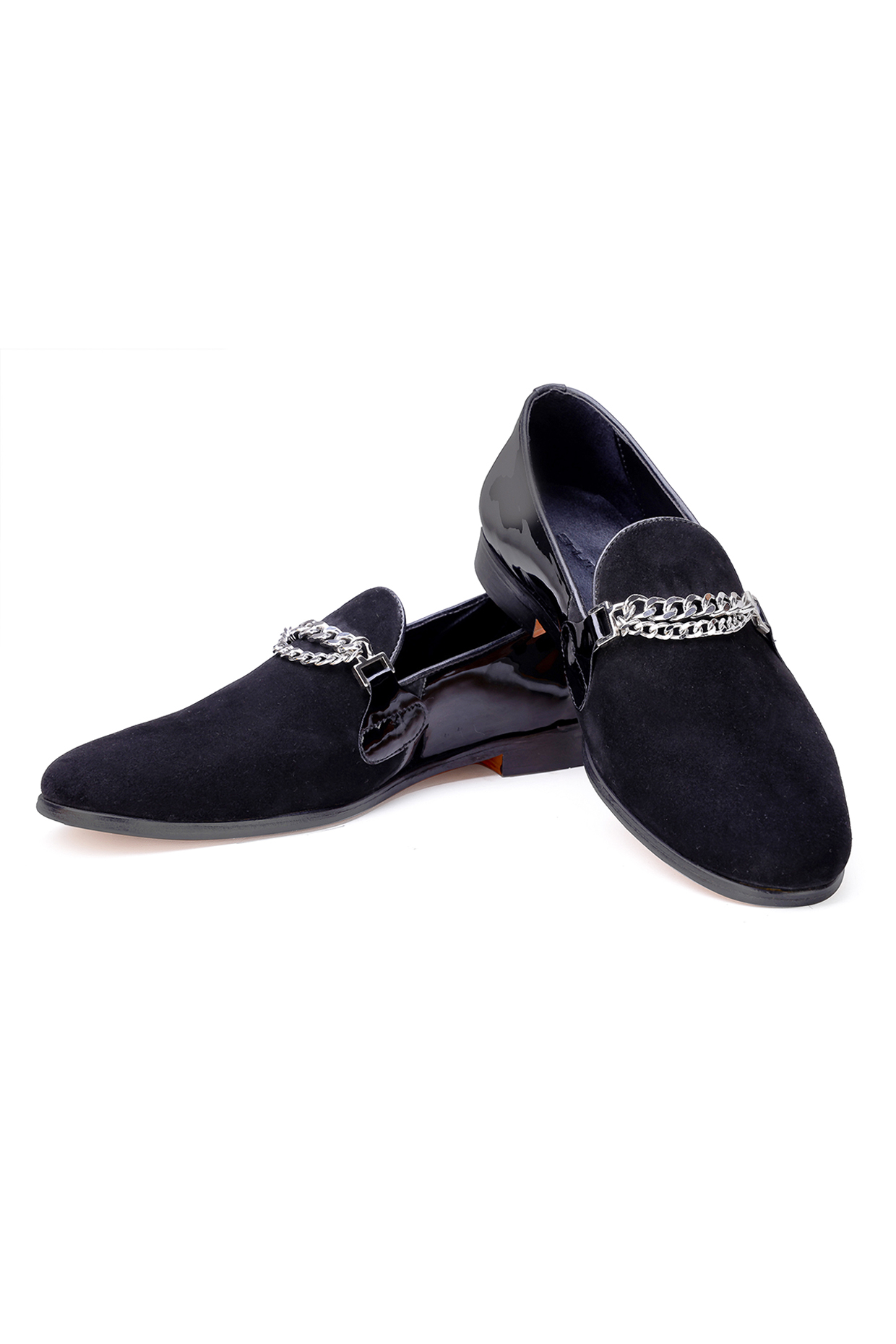 Black Suede & Patent Leather Slip-On Shoes by SHUTIQ