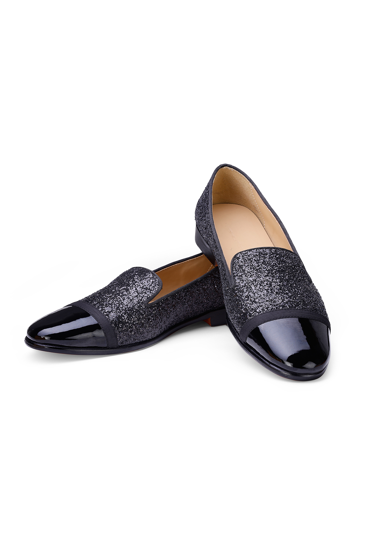 Black Patent Leather & Shimmer Slip-On Shoes by SHUTIQ
