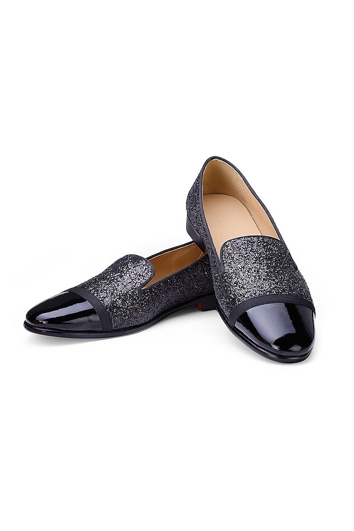 Black Patent Leather & Shimmer Slip-On Shoes by SHUTIQ