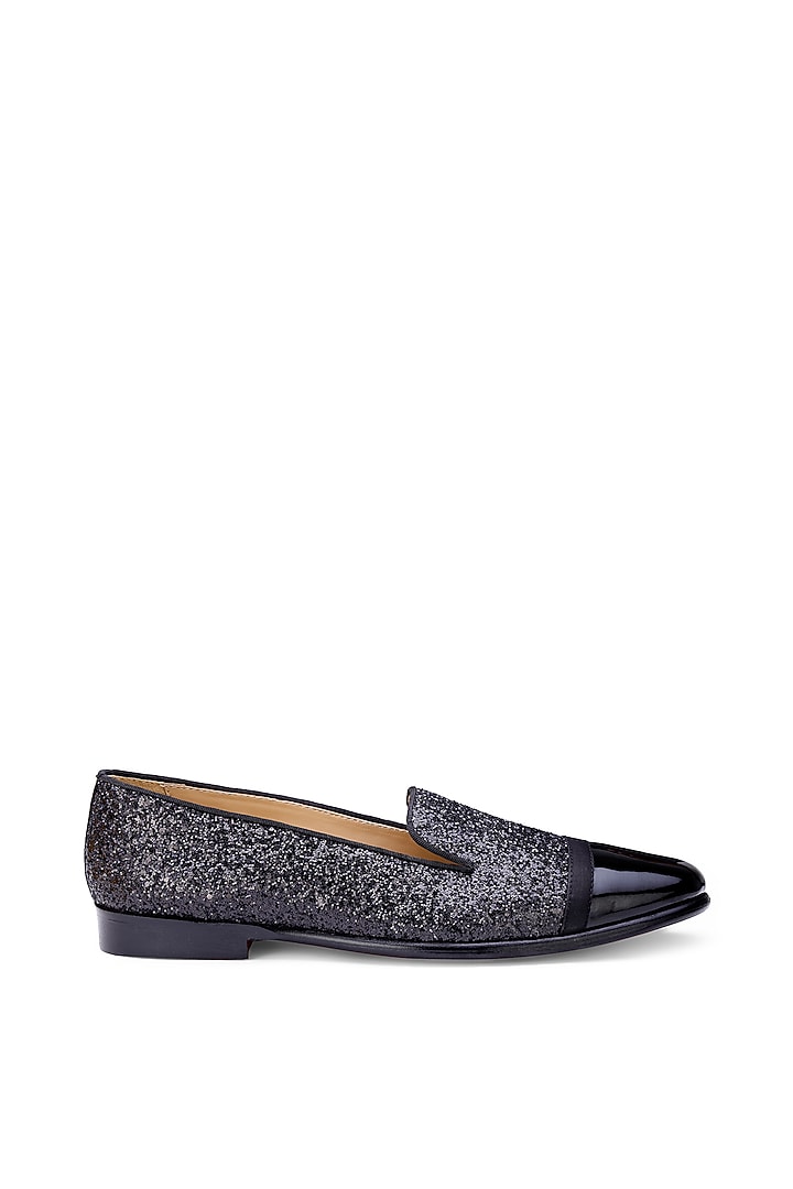 Black Patent Leather & Shimmer Slip-On Shoes by SHUTIQ at Pernia's Pop Up Shop
