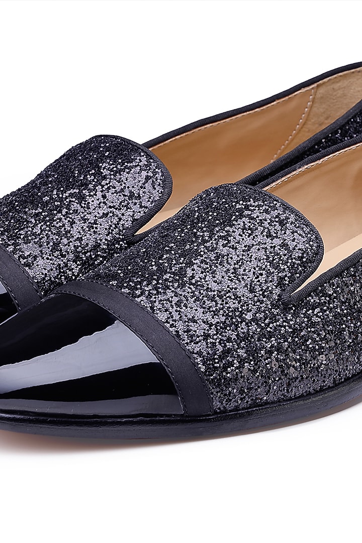 Black Patent Leather & Shimmer Slip-On Shoes by SHUTIQ at Pernia's Pop Up Shop