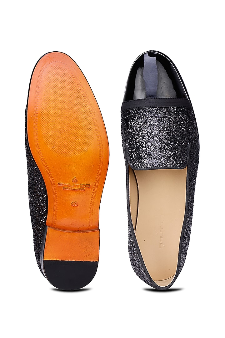 Black Patent Leather & Shimmer Slip-On Shoes by SHUTIQ at Pernia's Pop Up Shop