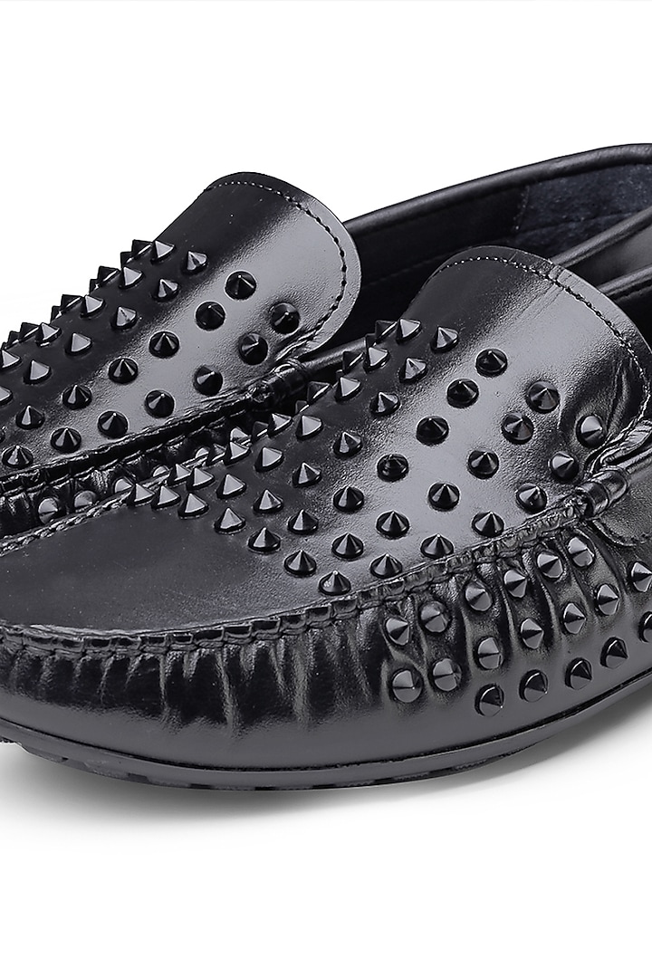 Black Leather Embellished Loafers by SHUTIQ at Pernia's Pop Up Shop